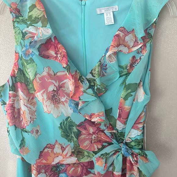 NWT LONDON TIMES Floral Ruffle Faux Wrap Dress 12P - Picture 5 of 11